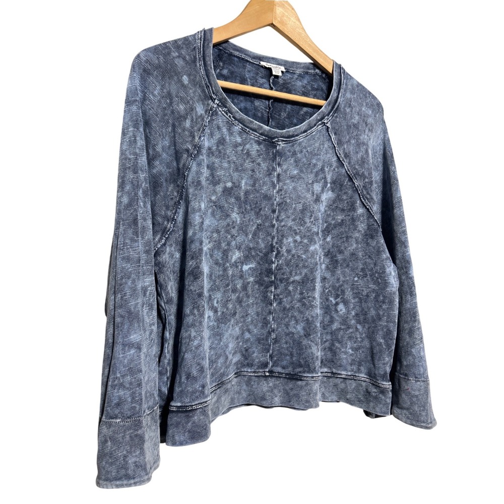 Splendid Raw Seam Distressed Blue Gray Mineral Wash Wide Sleeve‎ Sweatshirt Sz S